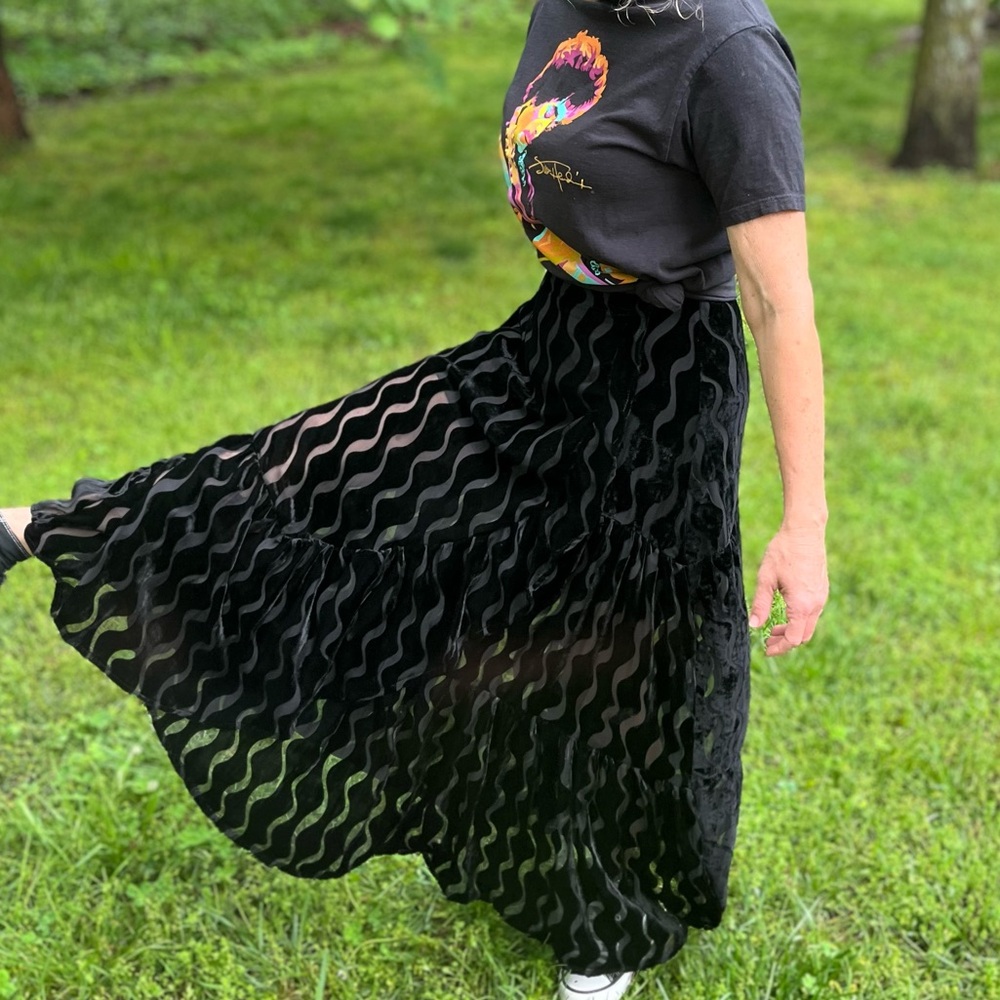 Handmade Sheer Tiered Black Velvet Burnout Skirt - Picture 4 of 5